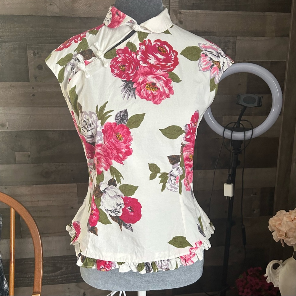 Floral Women's Top - Pink and White - Picture 1 of 8